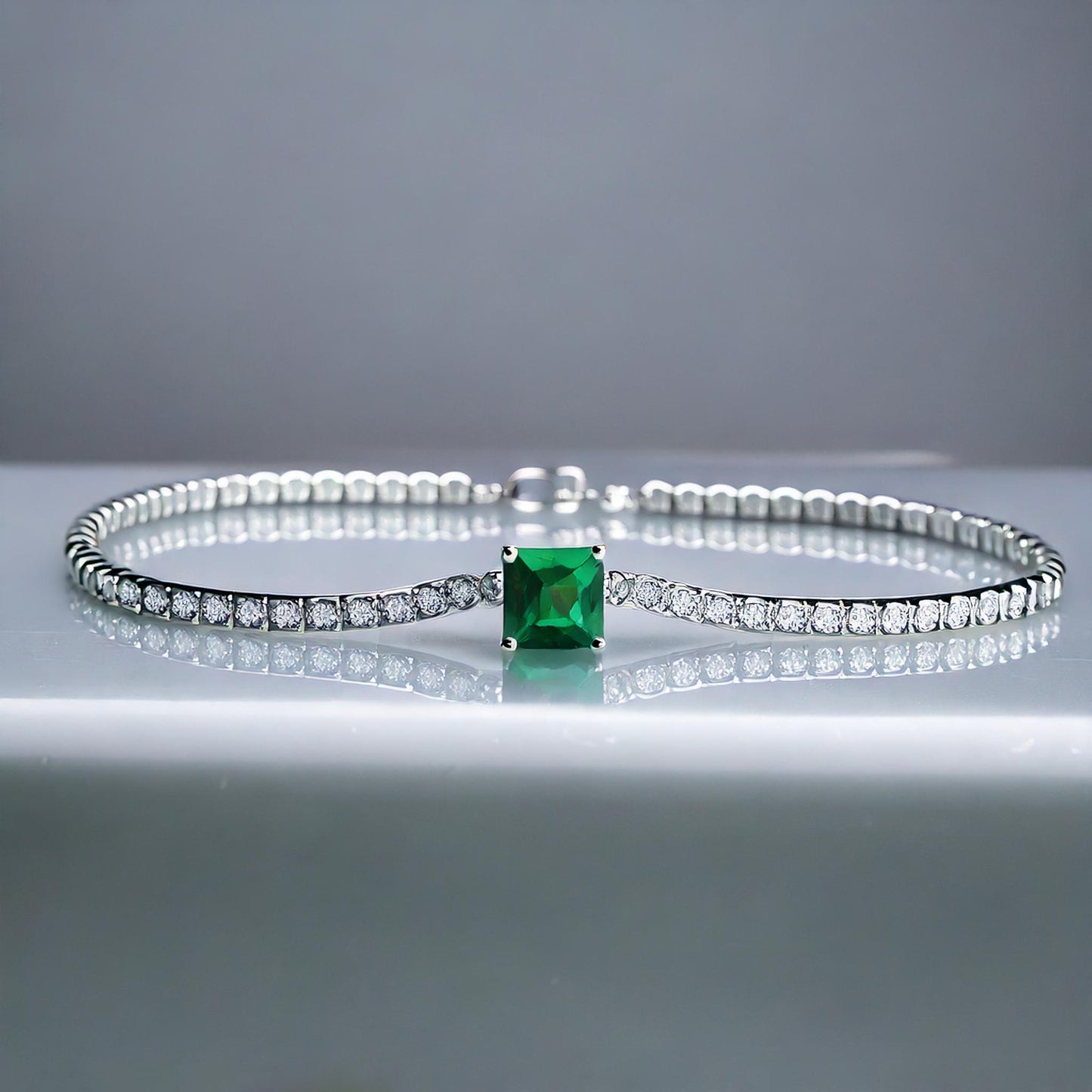 Silver Square Emerald Zirconia Bracelet