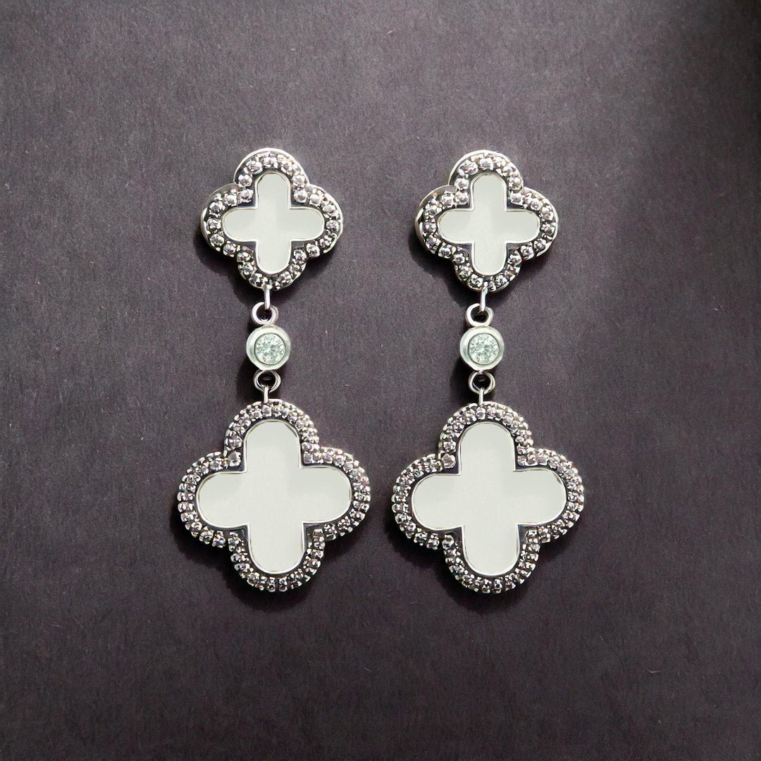 Inlay Clover Silver Earring