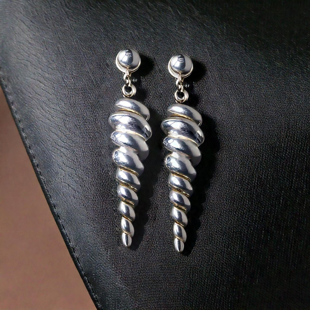 Silver Long Spiral Earring