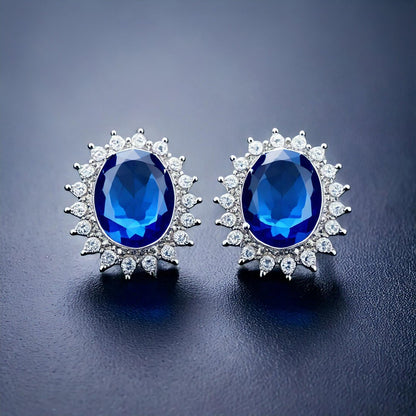 Princess Diana Inspired Blue Sapphire Silver Stud