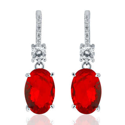 Silver Oval Ruby Pendant and Earring Set