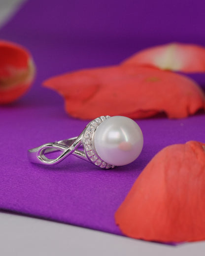 Silver Endless Pearl Halo Ring