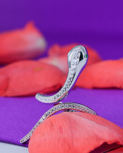 Silver Green Eye Snake Zircon Ring