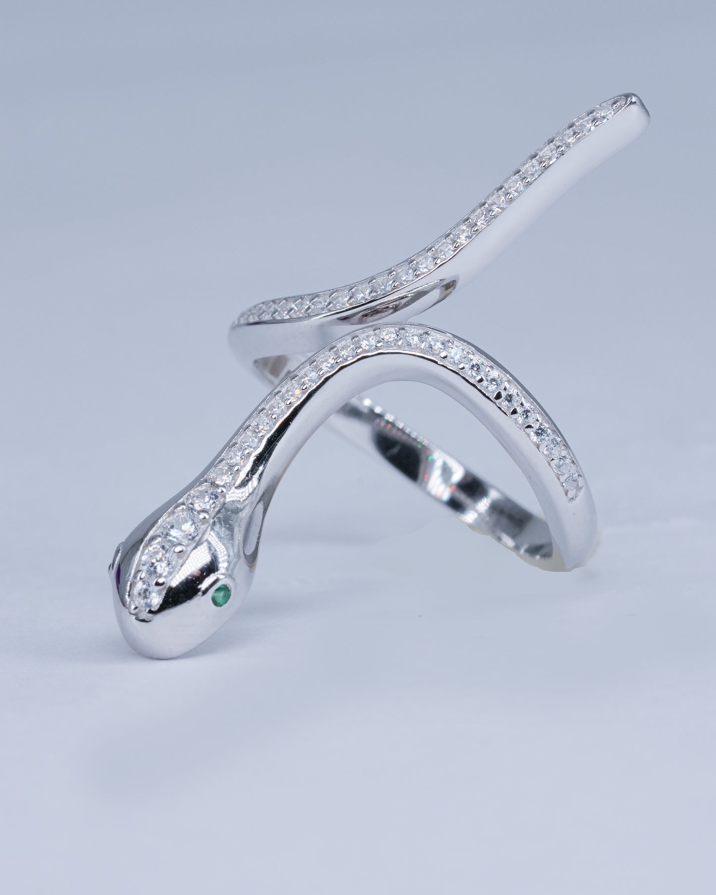 Silver Green Eye Snake Zircon Ring