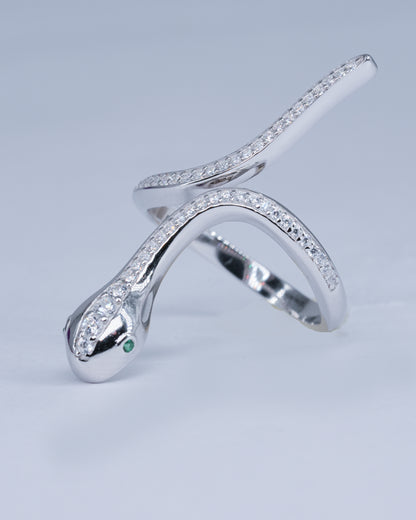 Silver Green Eye Snake Zircon Ring