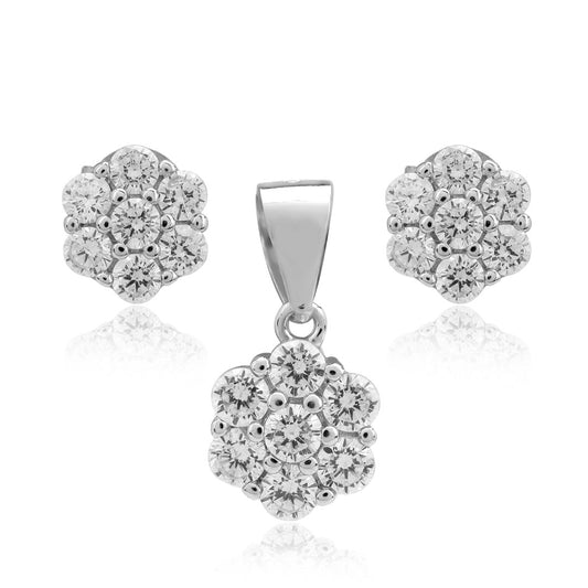 Flower Cubic Zircon Pendant Earring Set