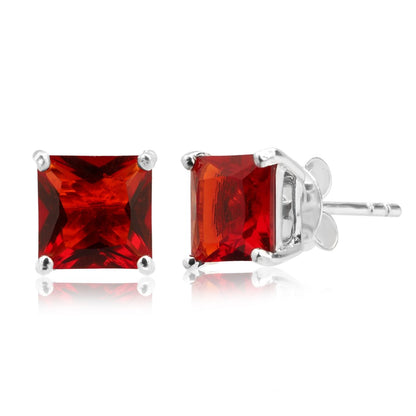 Red Simulated Diamond Square  Earring