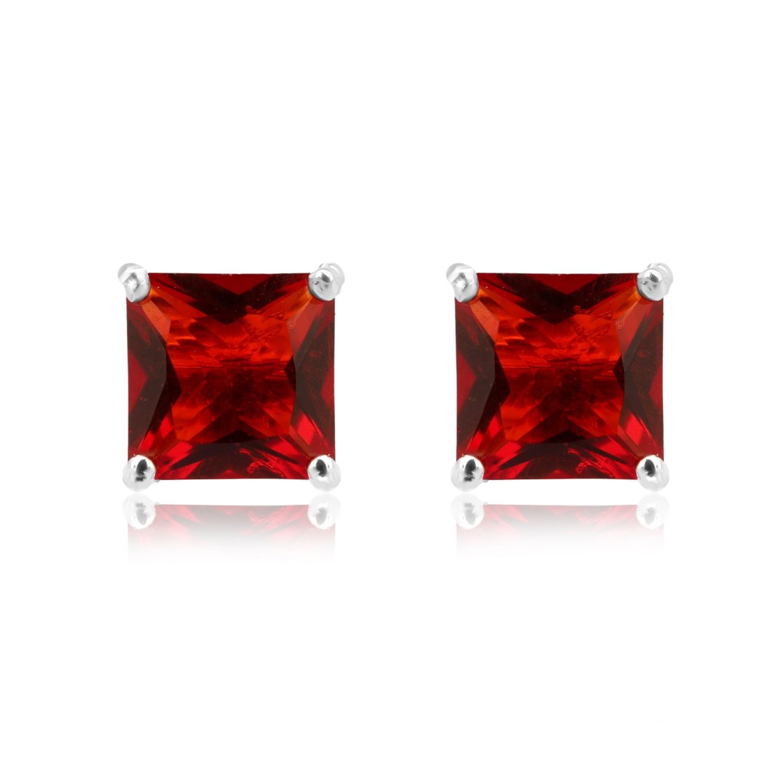 Red Simulated Diamond Square  Earring