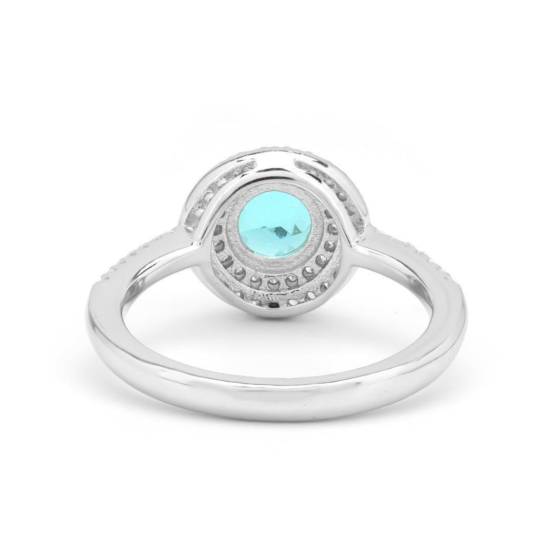 Simulated Diamond Paraiba Tourmaline Double Halo Ring