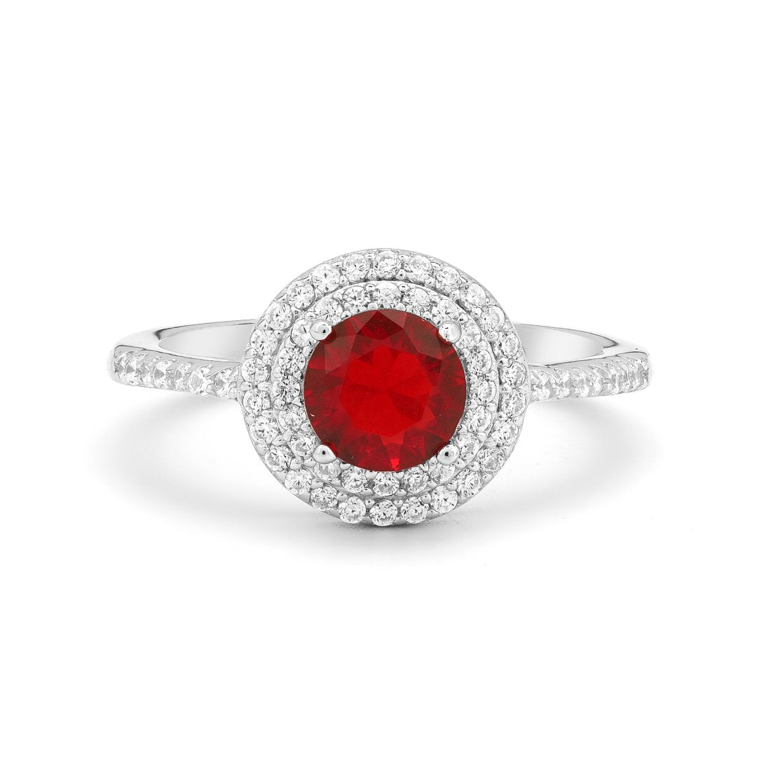 Simulated Diamond Ruby Double Halo Ring