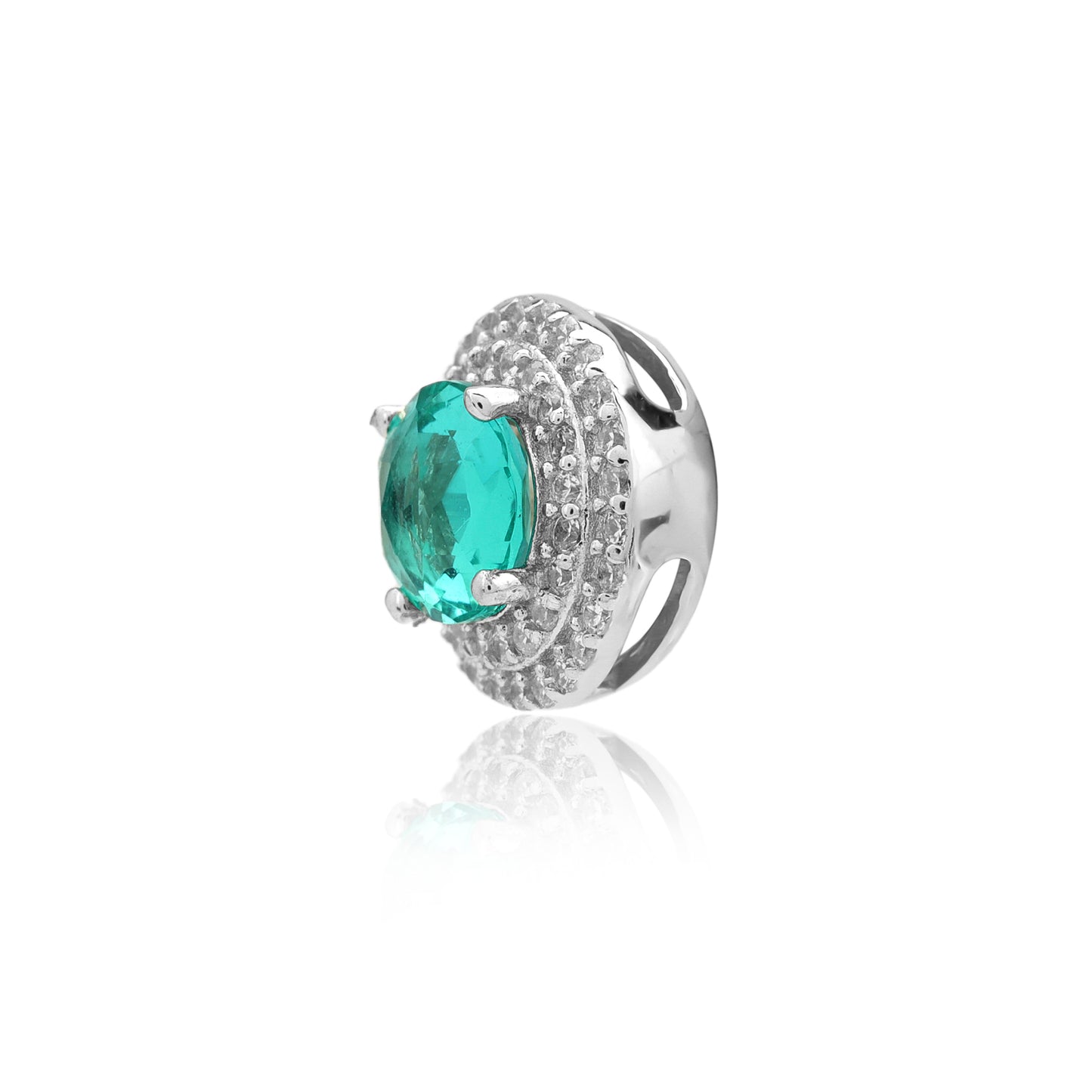 Simulated Diamond Paraiba Tourmaline Double Halo Pendant