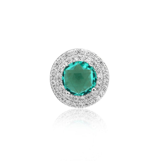 Simulated Diamond Paraiba Tourmaline Double Halo Pendant