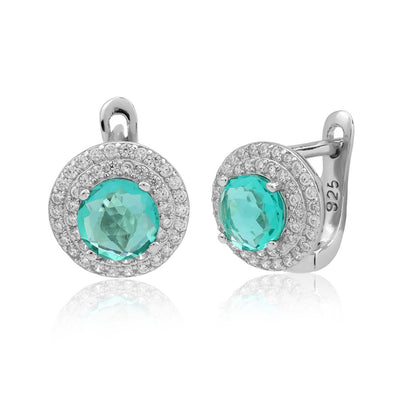 Simulated Diamond Paraiba Tourmaline Double Halo Earring