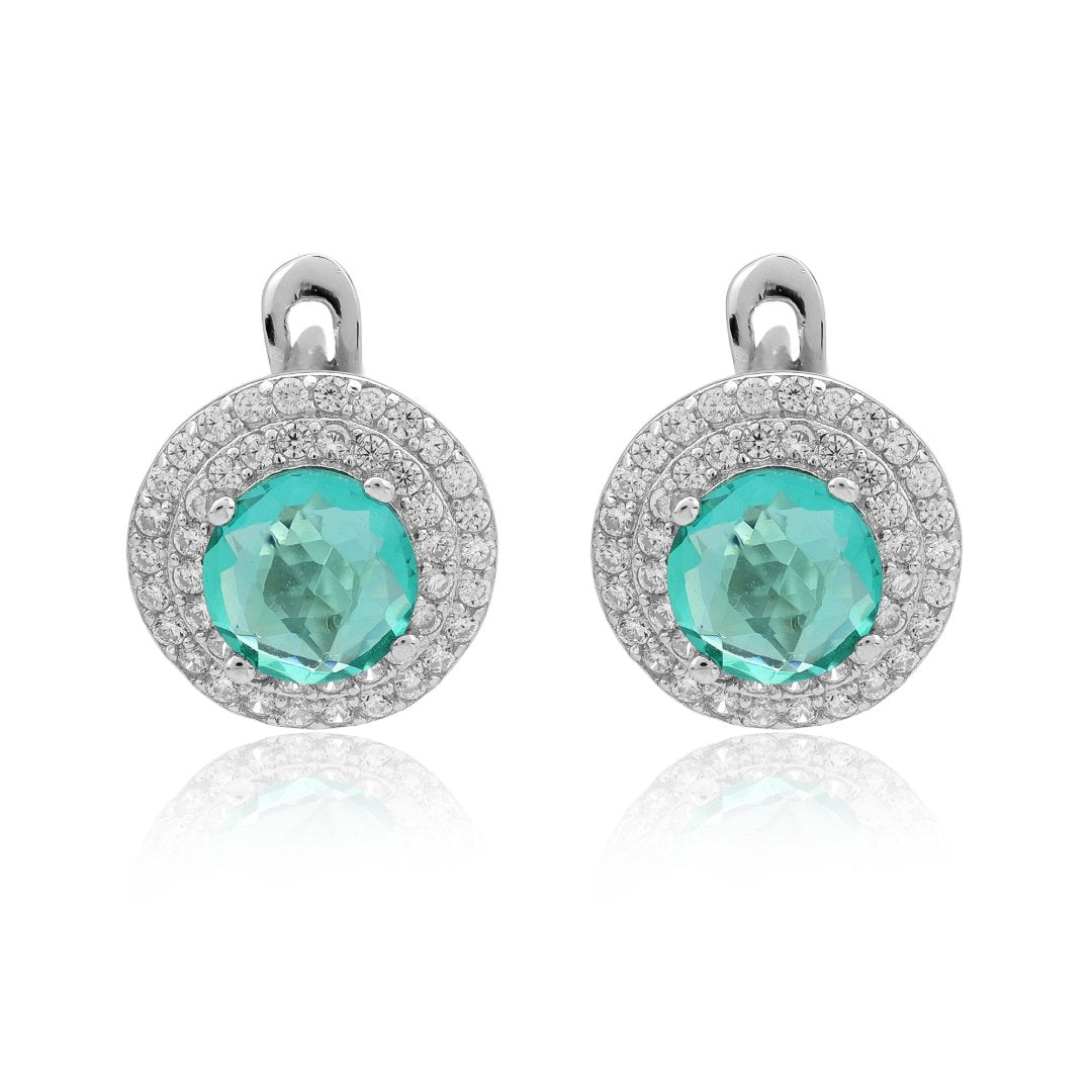 Simulated Diamond Paraiba Tourmaline Double Halo Earring