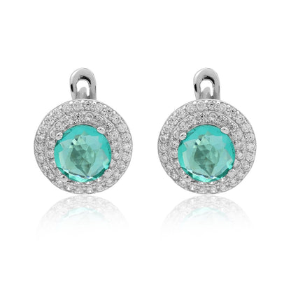 Simulated Diamond Paraiba Tourmaline Double Halo Earring