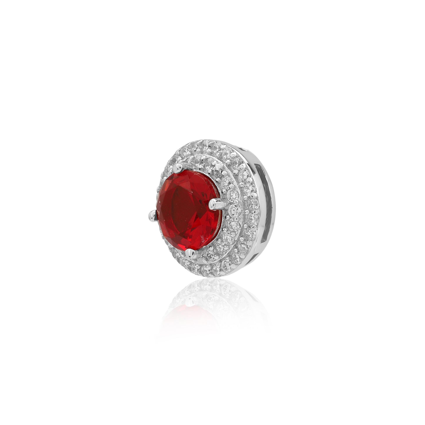 Simulated Diamond Ruby  Double Halo Pendant