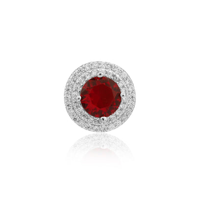 Simulated Diamond Ruby  Double Halo Pendant