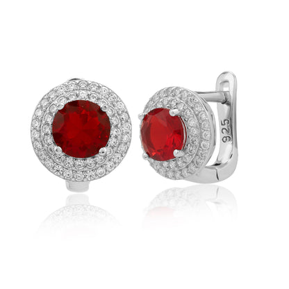 Simulated Diamond Ruby Tourmaline Double Halo Eaaring