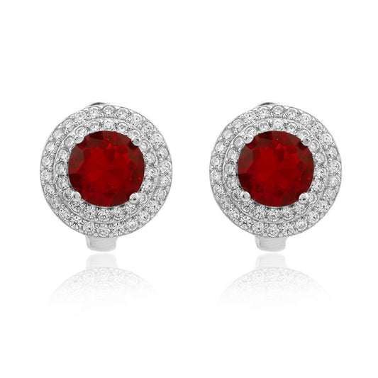 Simulated Diamond Ruby Tourmaline Double Halo Eaaring