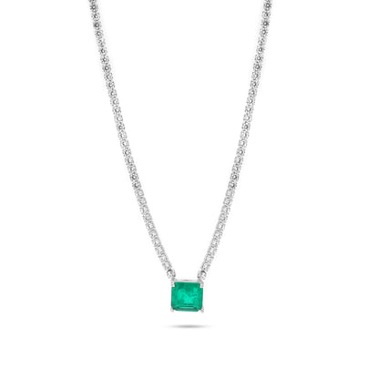 Silver Square Emerald Zirconia Tennis Necklace