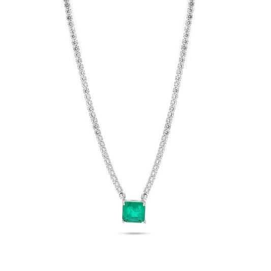 Silver Square Emerald Zirconia Tennis Necklace