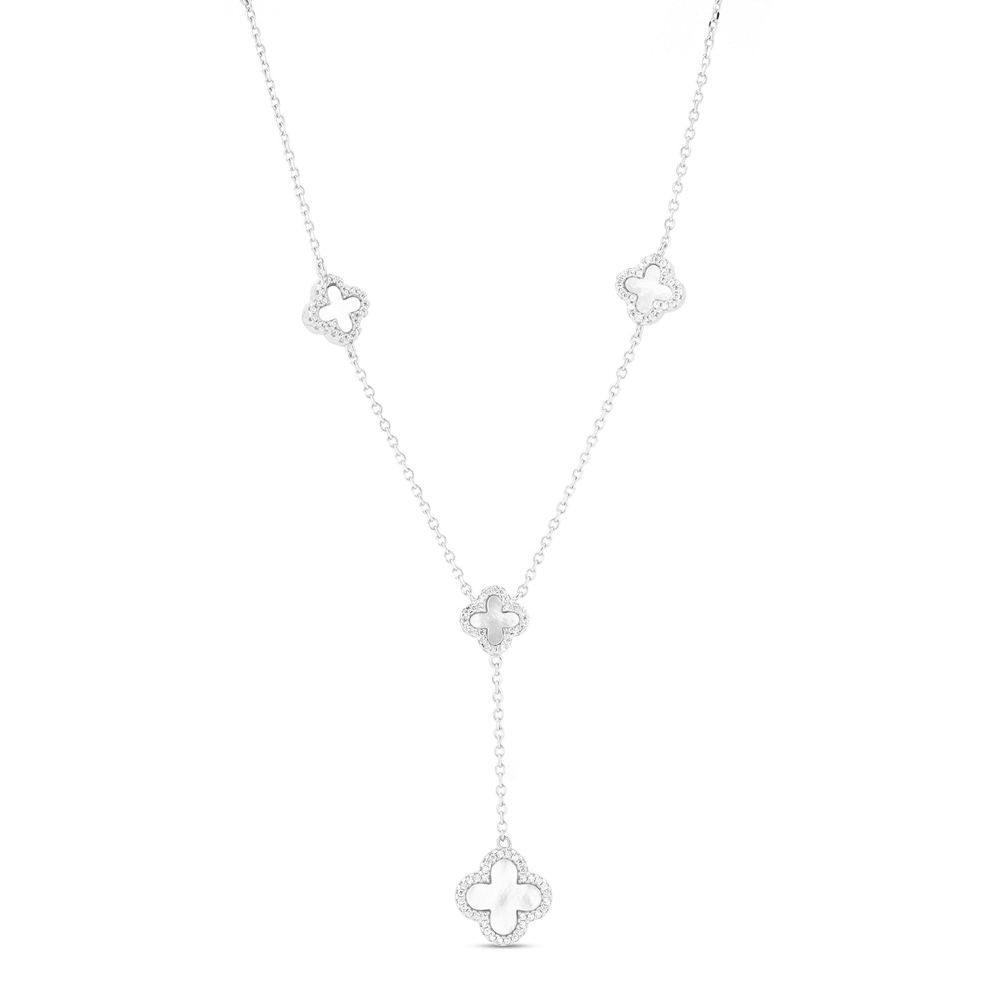 Inlay Clover Silver Linking Necklace