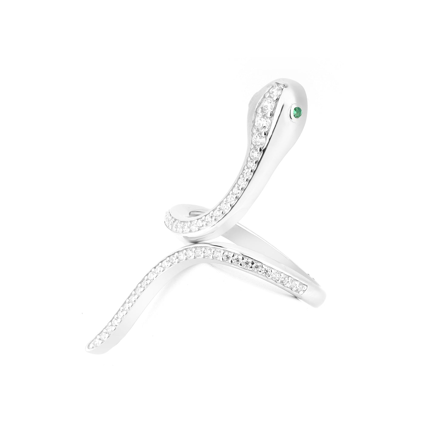 Silver Green Eye Snake Zircon Ring