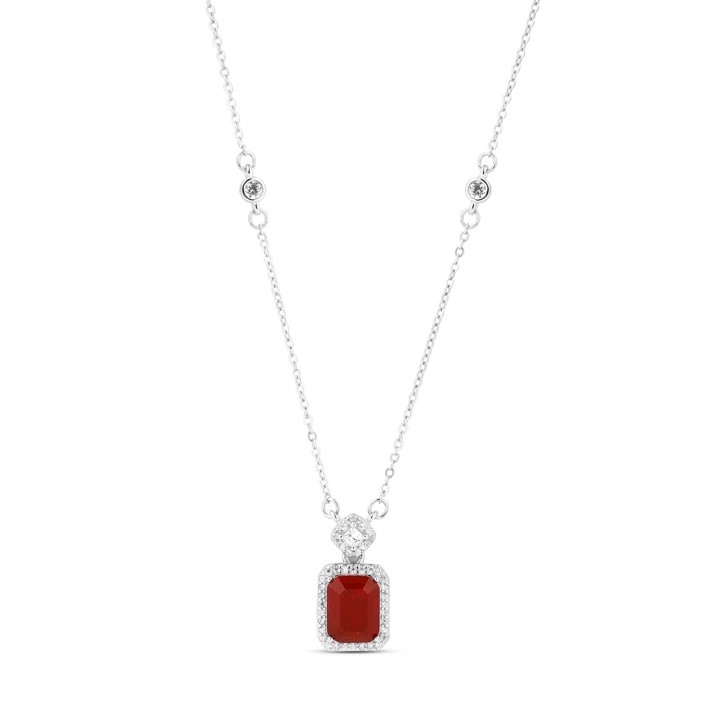 Silver Evergreen Ruby Station Necklace