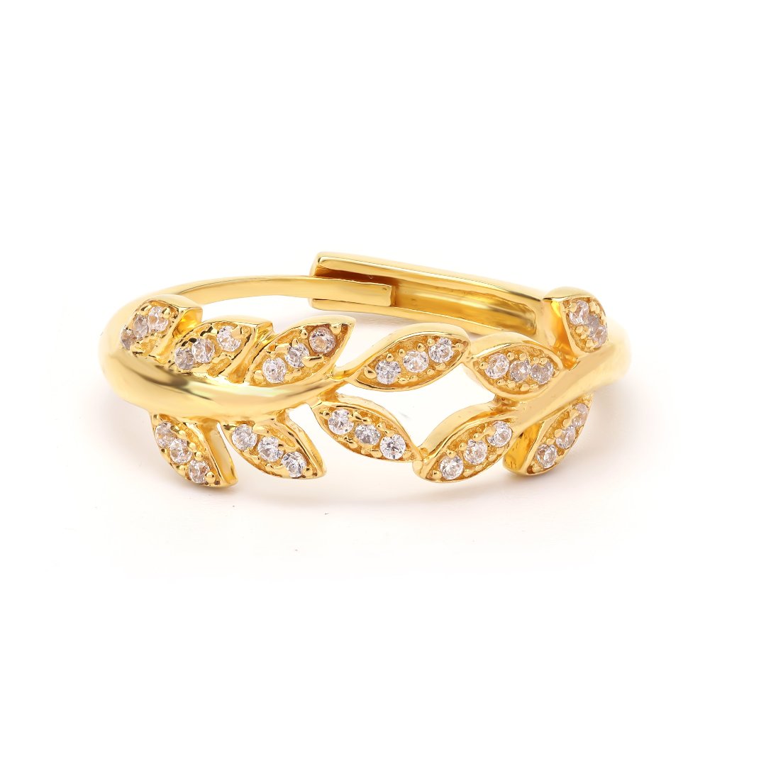 Adjustable Zircon-Studded Leaf Ring