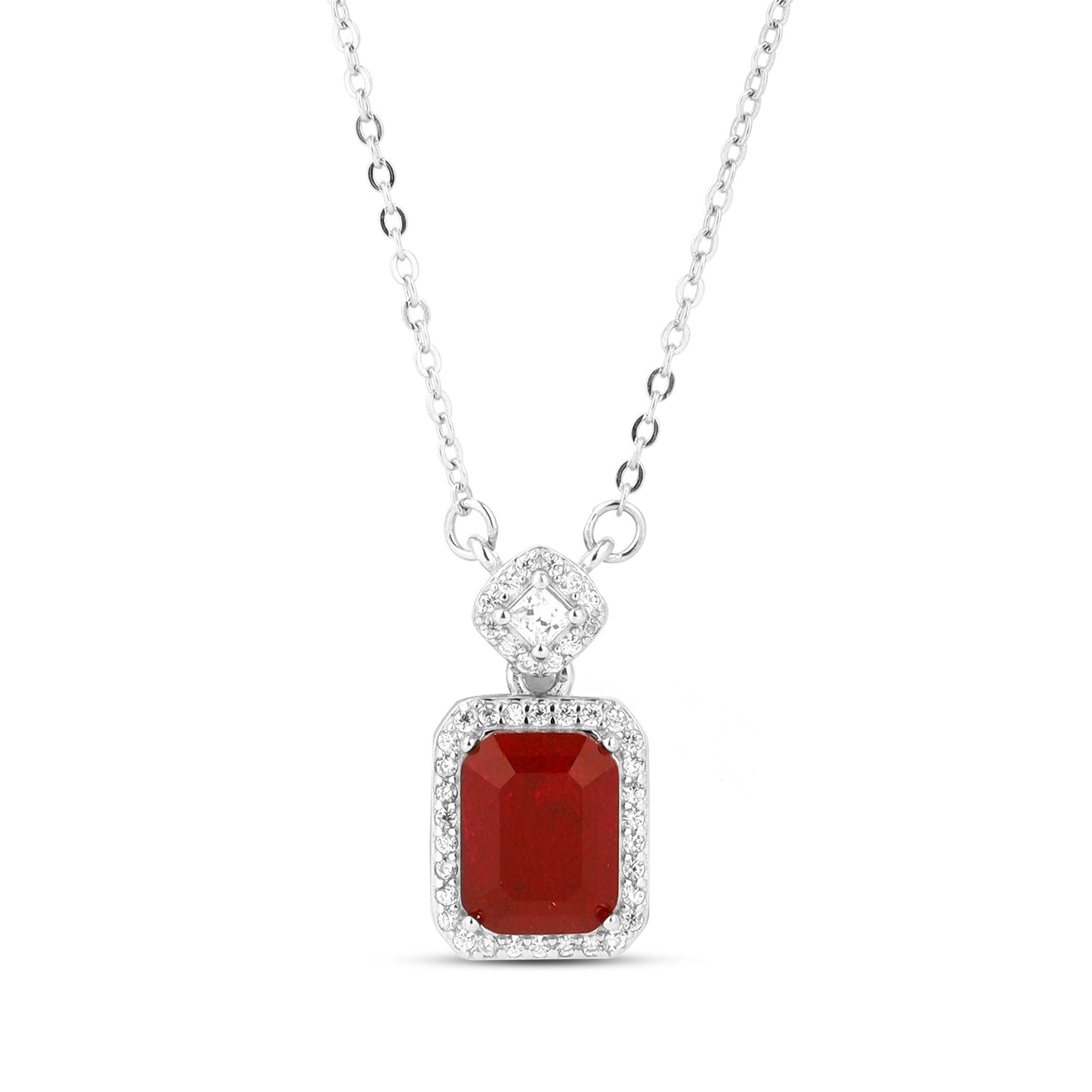 Silver Evergreen Ruby Station Necklace