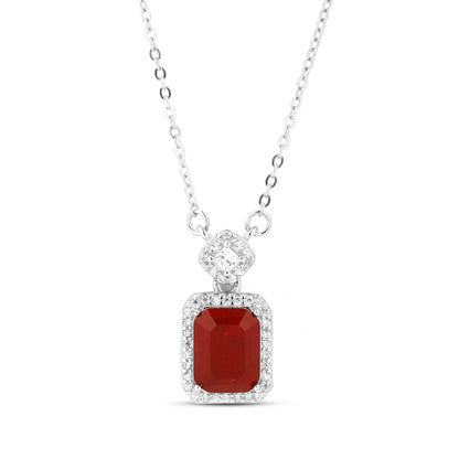 Silver Evergreen Ruby Station Necklace