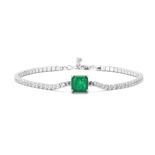 Silver Square Emerald Zirconia Bracelet