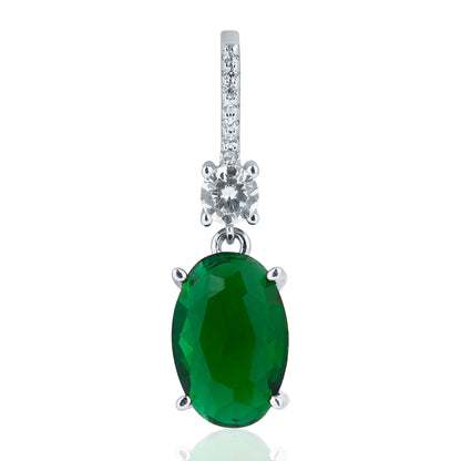 Silver Oval Emerald Pendant and Earring Set