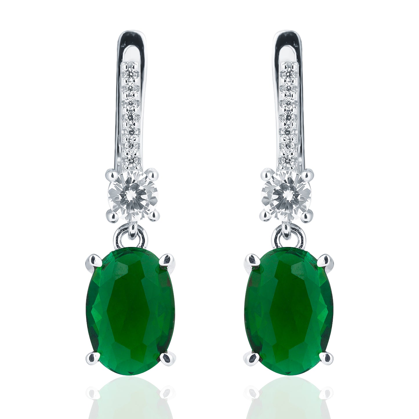 Silver Oval Emerald Pendant and Earring Set