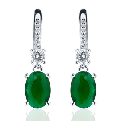 Silver Oval Emerald Pendant and Earring Set