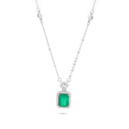 Silver Evergreen Emerald Station Necklace