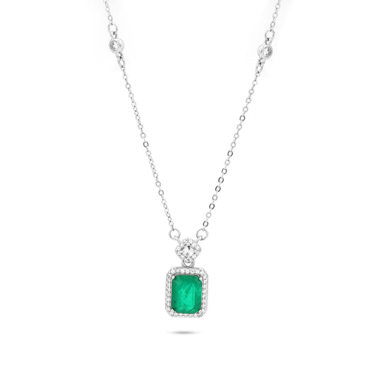 Silver Evergreen Emerald Station Necklace