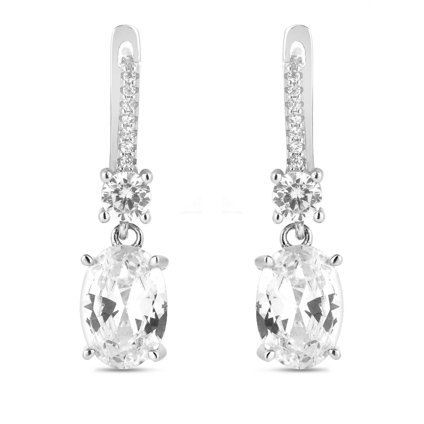 Silver Oval White Zircon Pendant and Earring Set