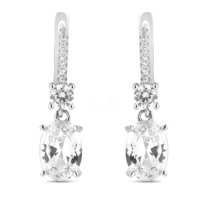 Silver Oval White Zircon Pendant and Earring Set