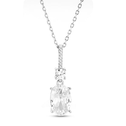 Silver Oval White Zircon Pendant and Earring Set