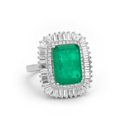 Sparkling Emerald Cocktail Silver Ring