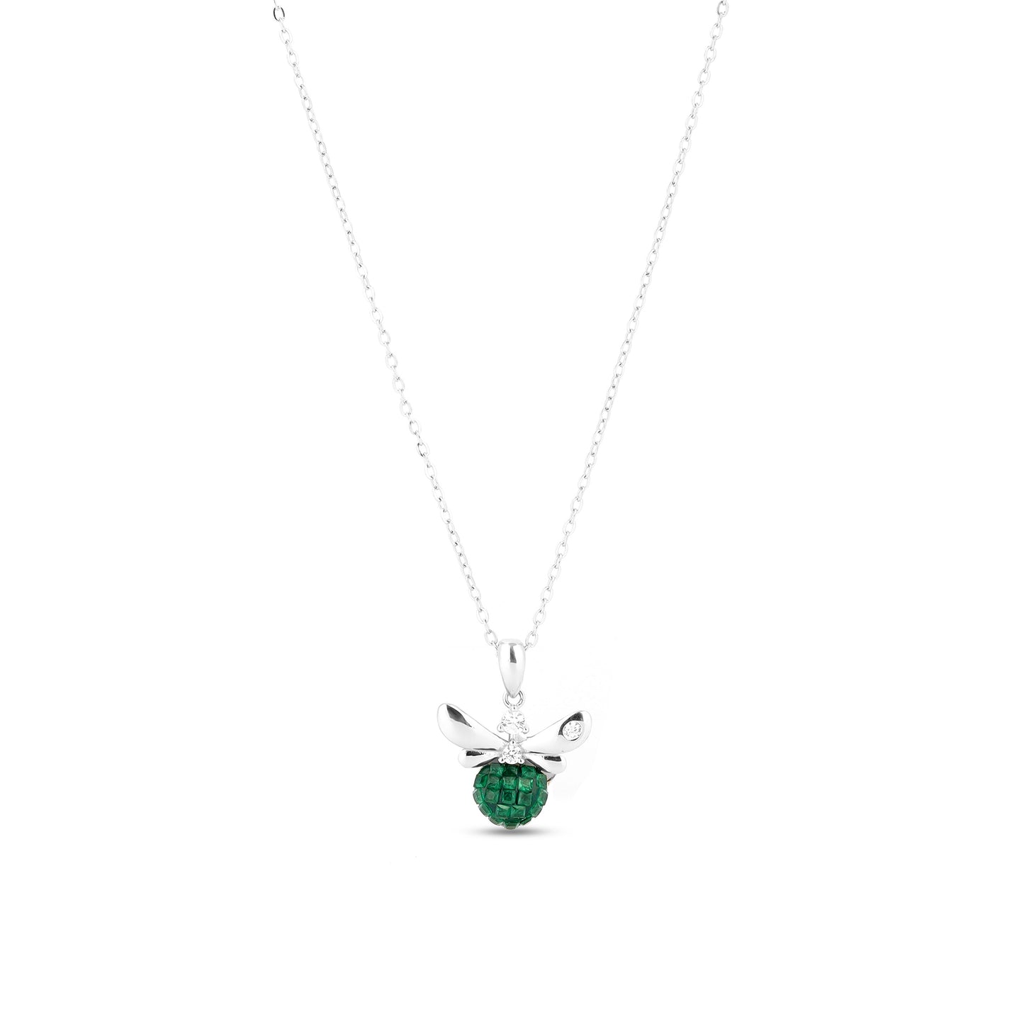 Silver Cheery Green Bee Necklace