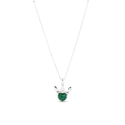 Silver Cheery Green Bee Necklace