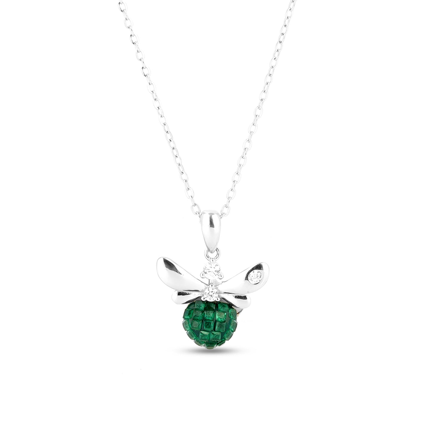 Silver Cheery Green Bee Necklace