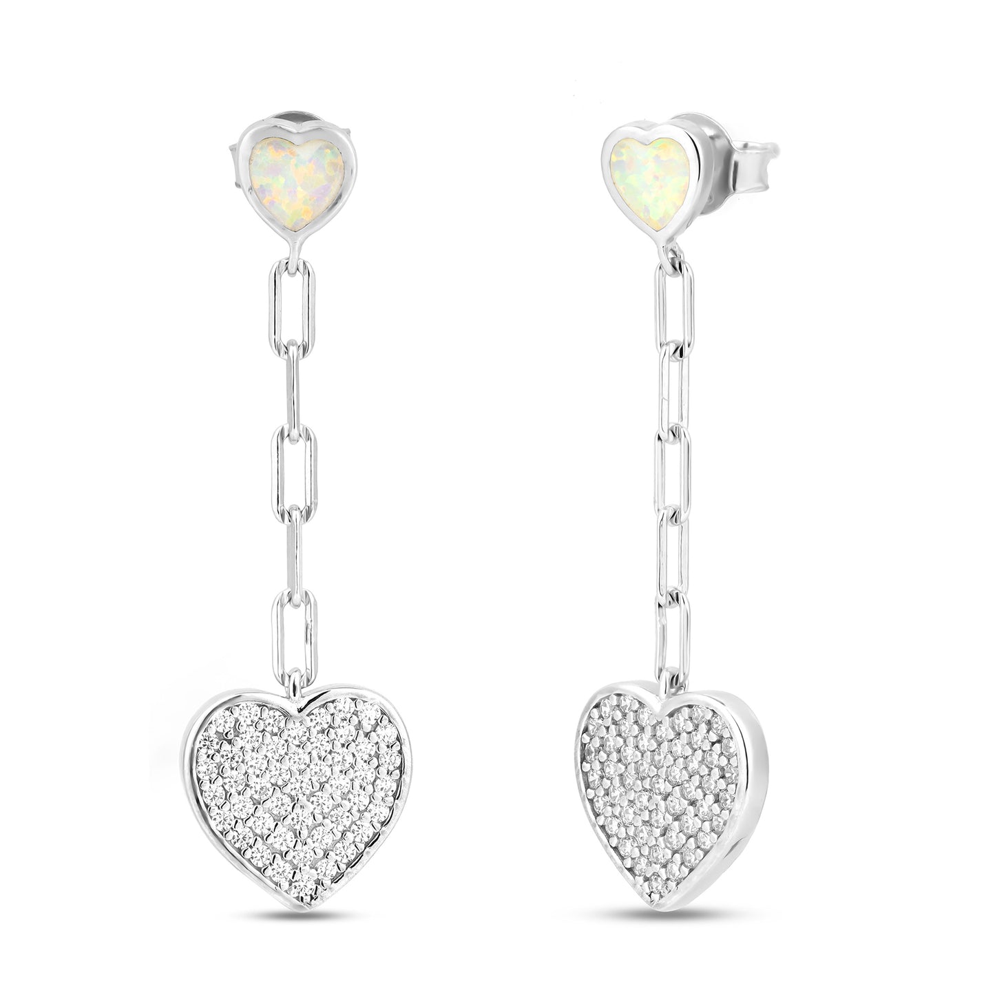 Charming White opal Inlay Heart Silver Earring