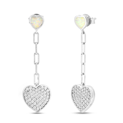 Charming White opal Inlay Heart Silver Earring