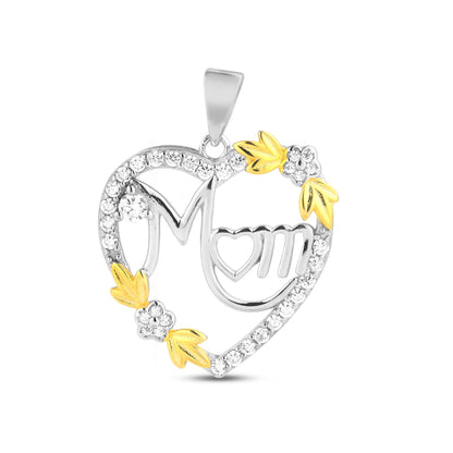 Yellow Gold MOM Heart Silver Pendant