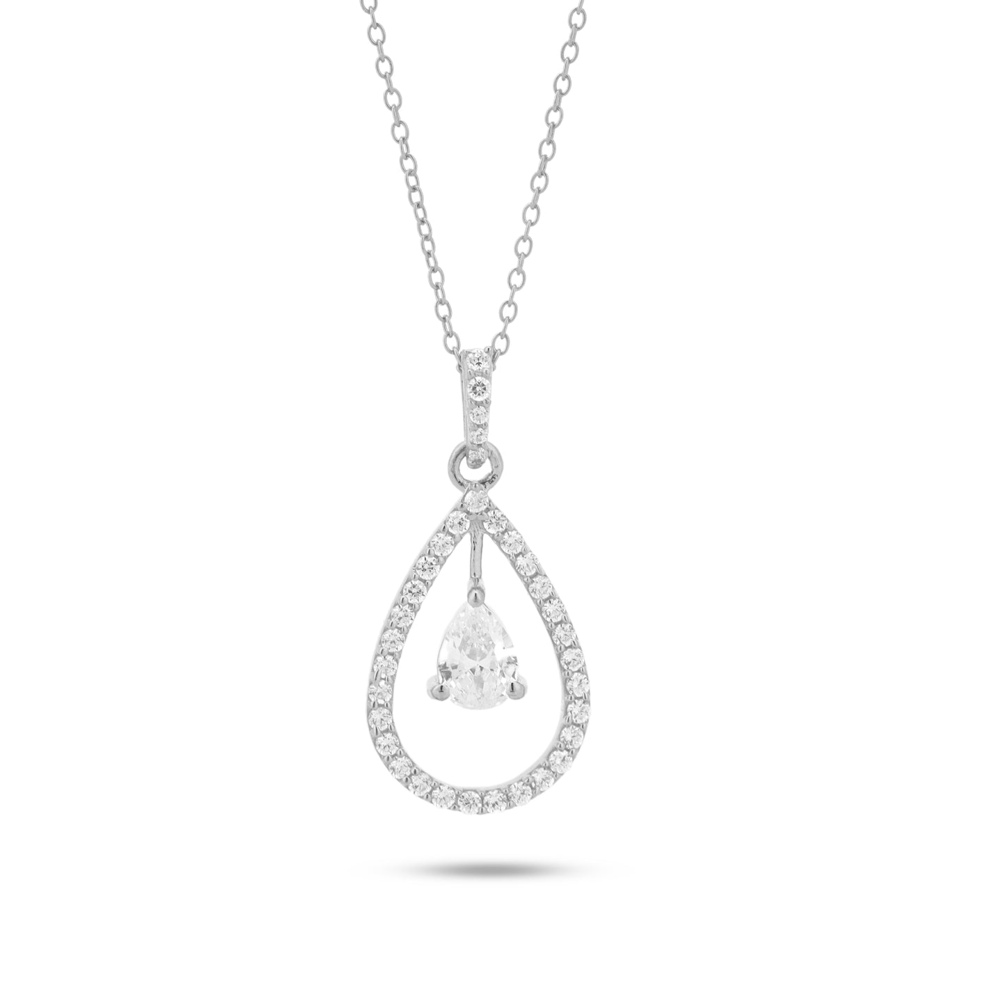 Teardrop Zircon Pendant Necklace 18+3 " inc