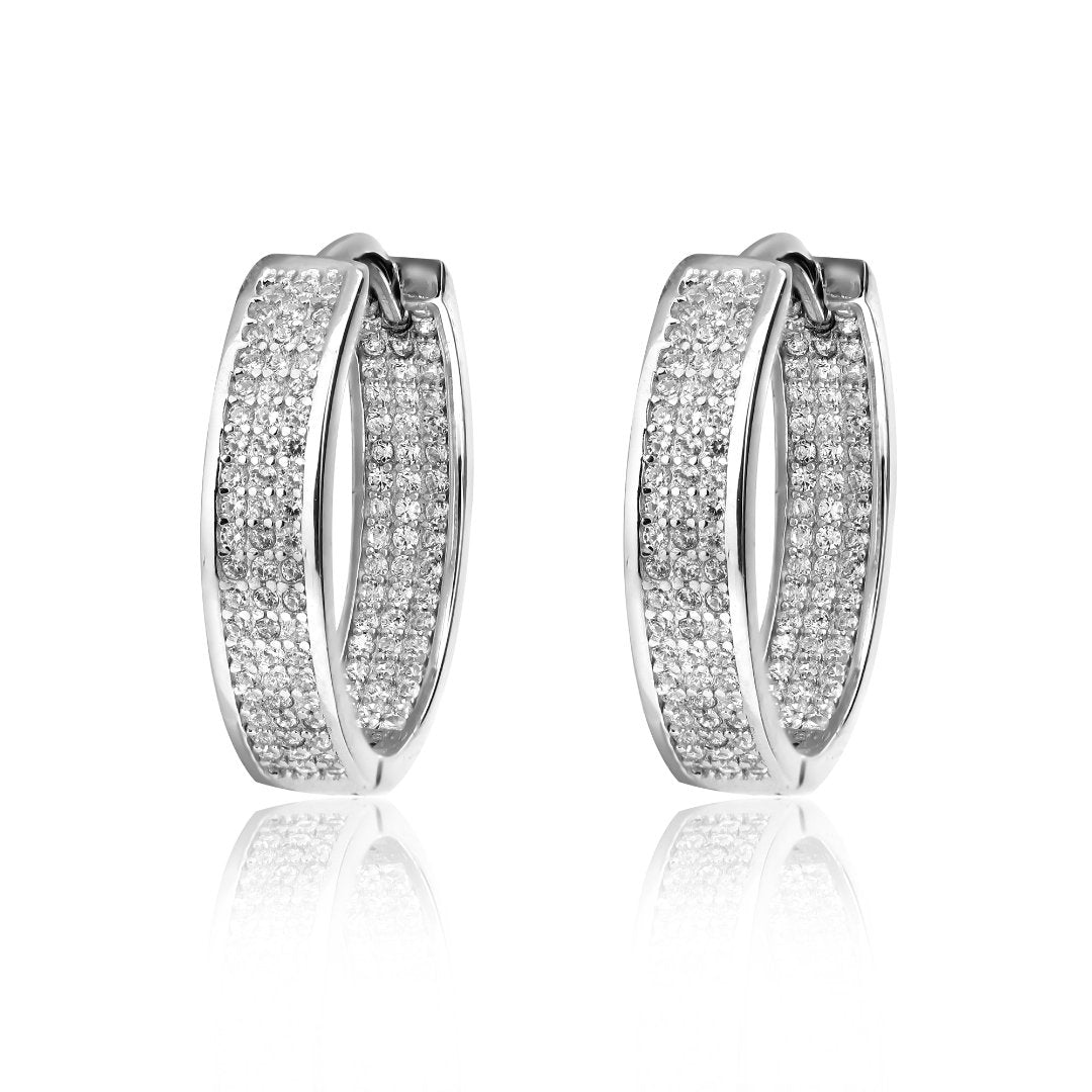 Diamond look 3 Row Zircon Inout Hoop Earring 15MM