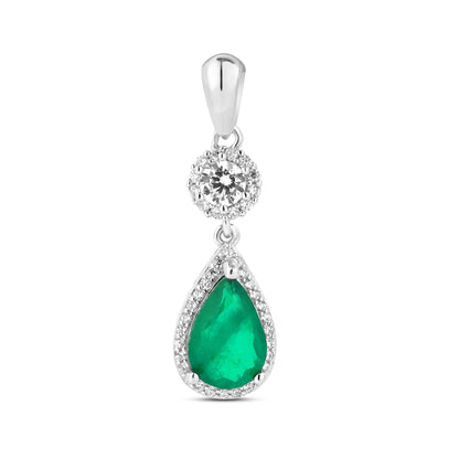 Silver Oval Cut Emerald Earring & Pendant Chain Set